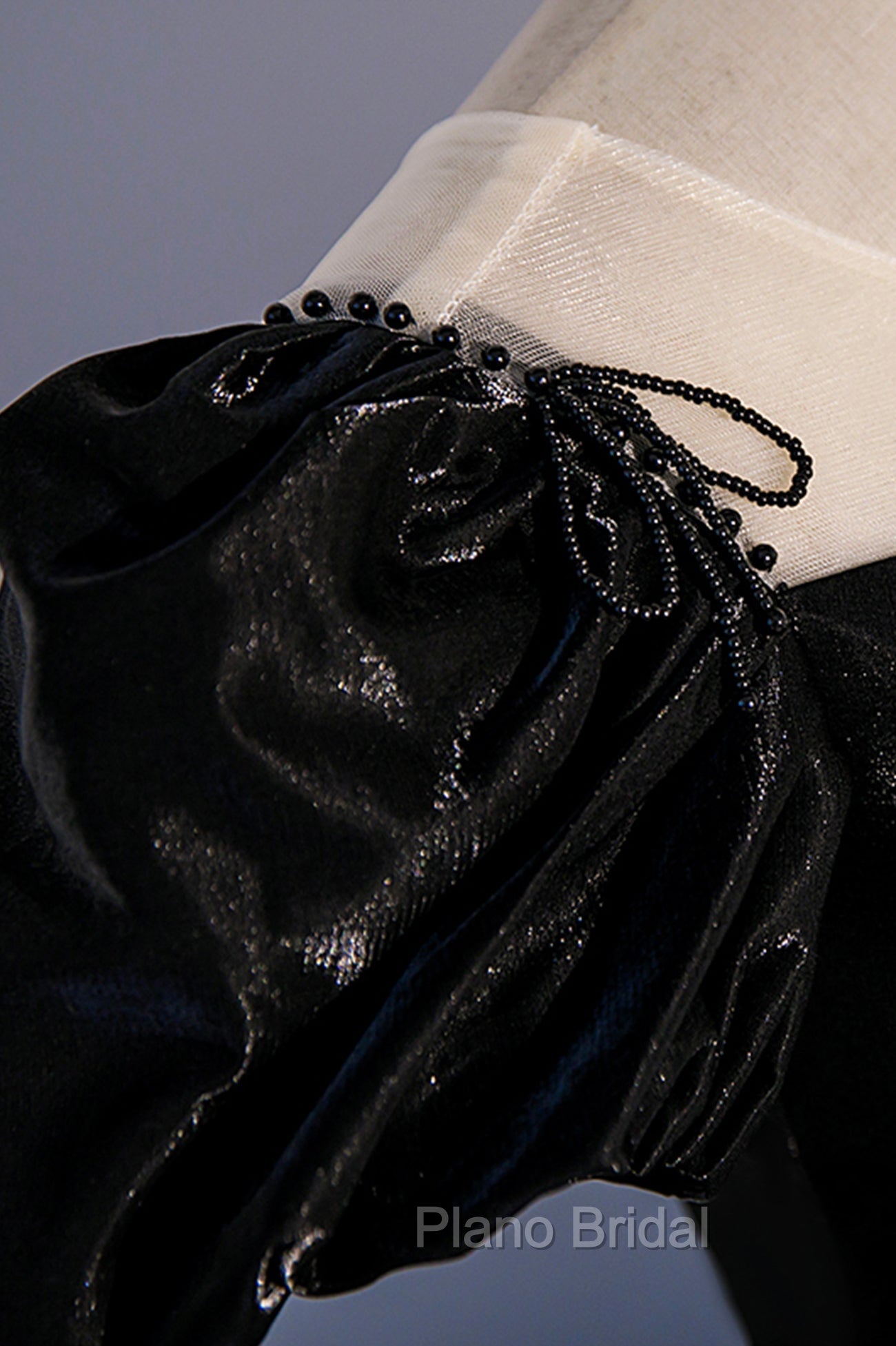 Black Satin Long Formal Prom Dresses, Black A-Line Short Sleeve Evening Dresses