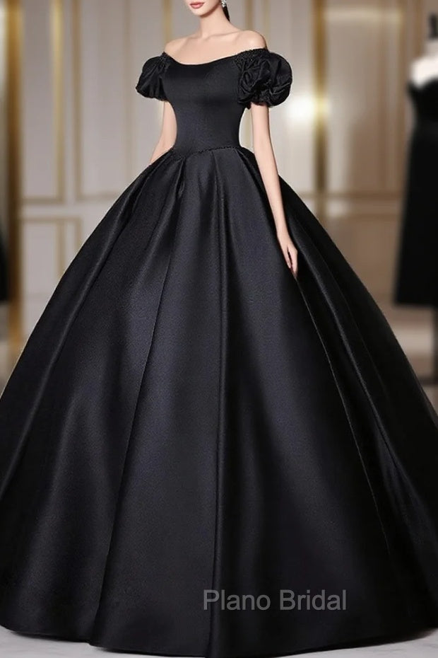 Black Satin Long Formal Prom Dresses, Black Long Formal Sweet 16 Dresses Secondary image