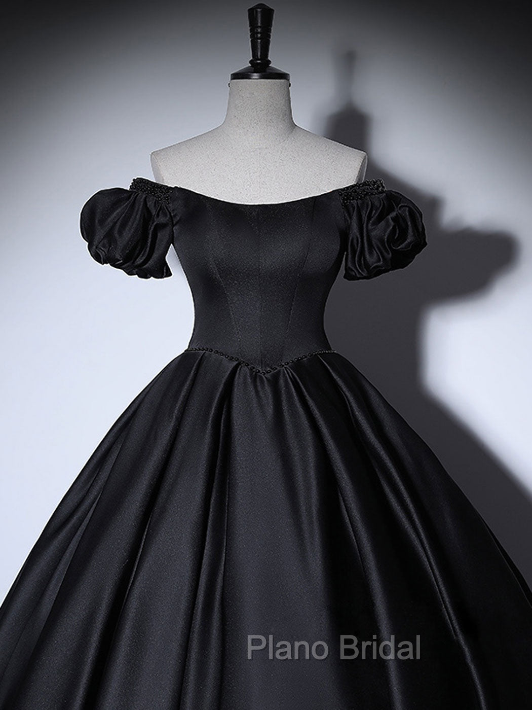 Black Satin Long Formal Prom Dresses, Black Long Formal Sweet 16 Dresses