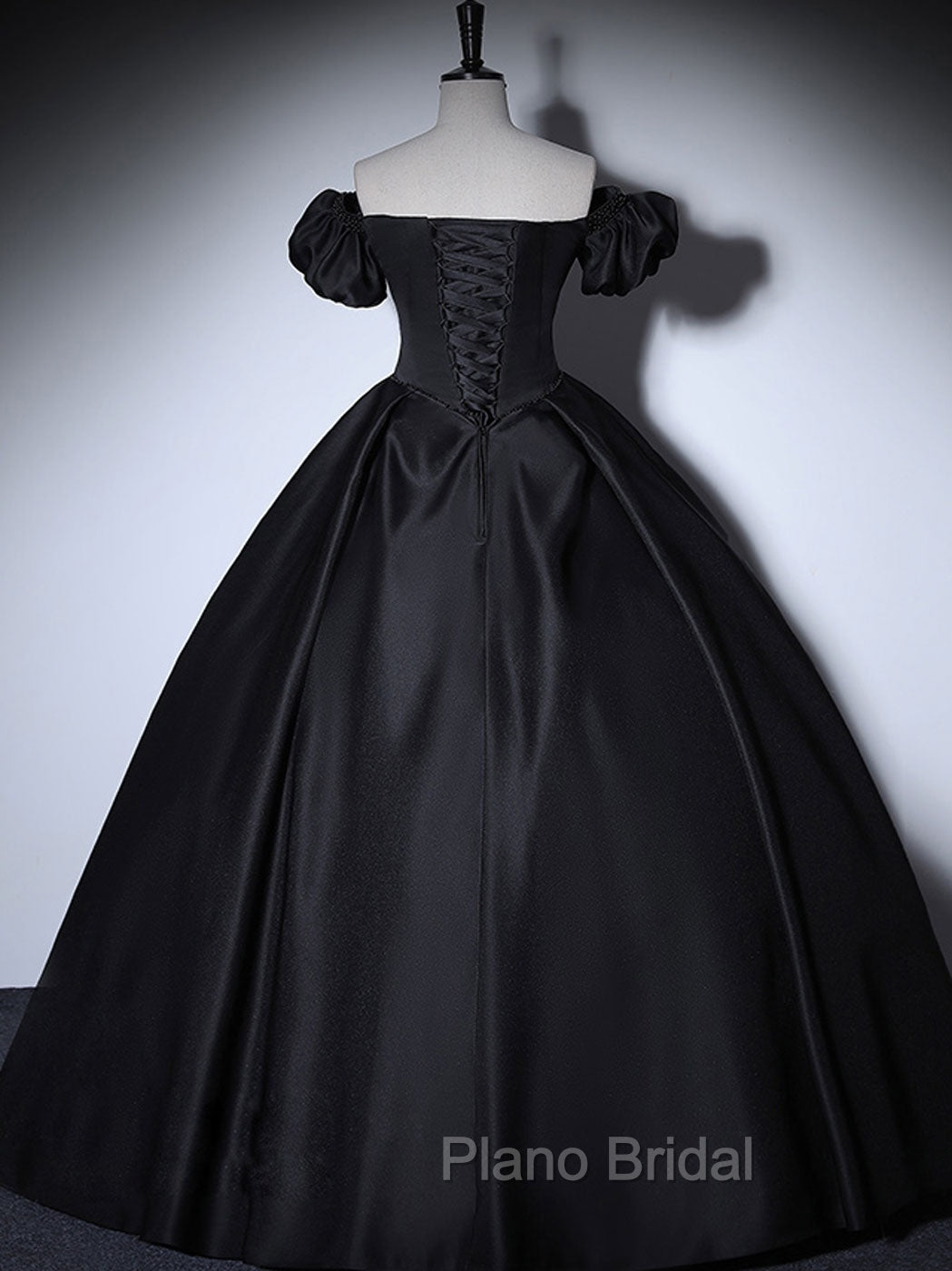 Black Satin Long Formal Prom Dresses, Black Long Formal Sweet 16 Dresses