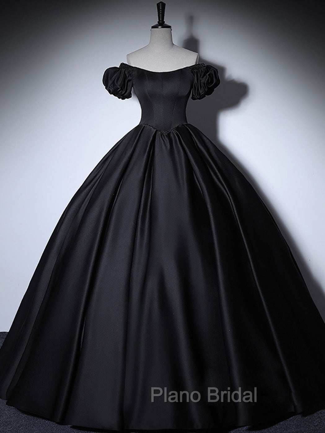 Black Satin Long Formal Prom Dresses, Black Long Formal Sweet 16 Dresses Main image