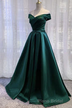 Black Satin Off Shoulder Long Simple Evening Dresses Prom Dresses,Stunning Party Gown