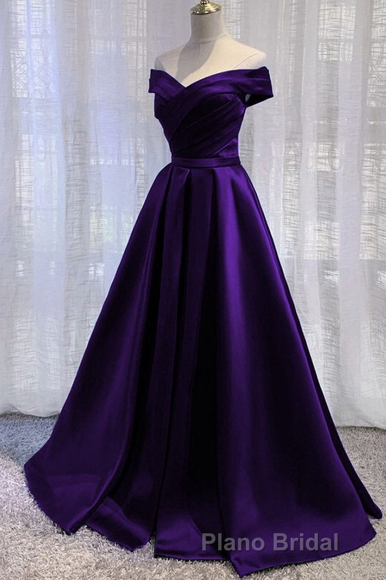 Black Satin Off Shoulder Long Simple Evening Dresses Prom Dresses,Stunning Party Gown