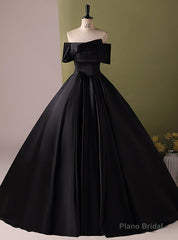 Black Satin Off the Shoulder Quinceanera Dress