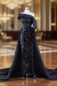 Black Satin Pleats Ruffles Formal Prom Dresses