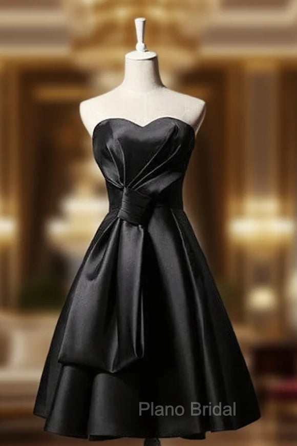 Black Satin Sweetheart Black Homecoming Dresses Main image