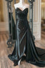 Black Satin Sweetheart Pleats Formal Prom Dresses