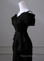 Black Satin Sweetheart Straps Long Formal Dresses, Black Long Formal Prom Dresses