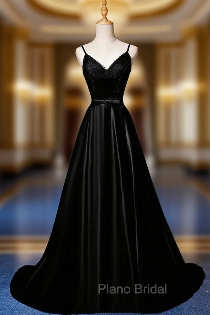 Black Satin Tulle Spaghetti Straps Formal Prom Dresses Main image