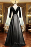 Black Satin Velvet Long Sleeve Formal Prom Dresses