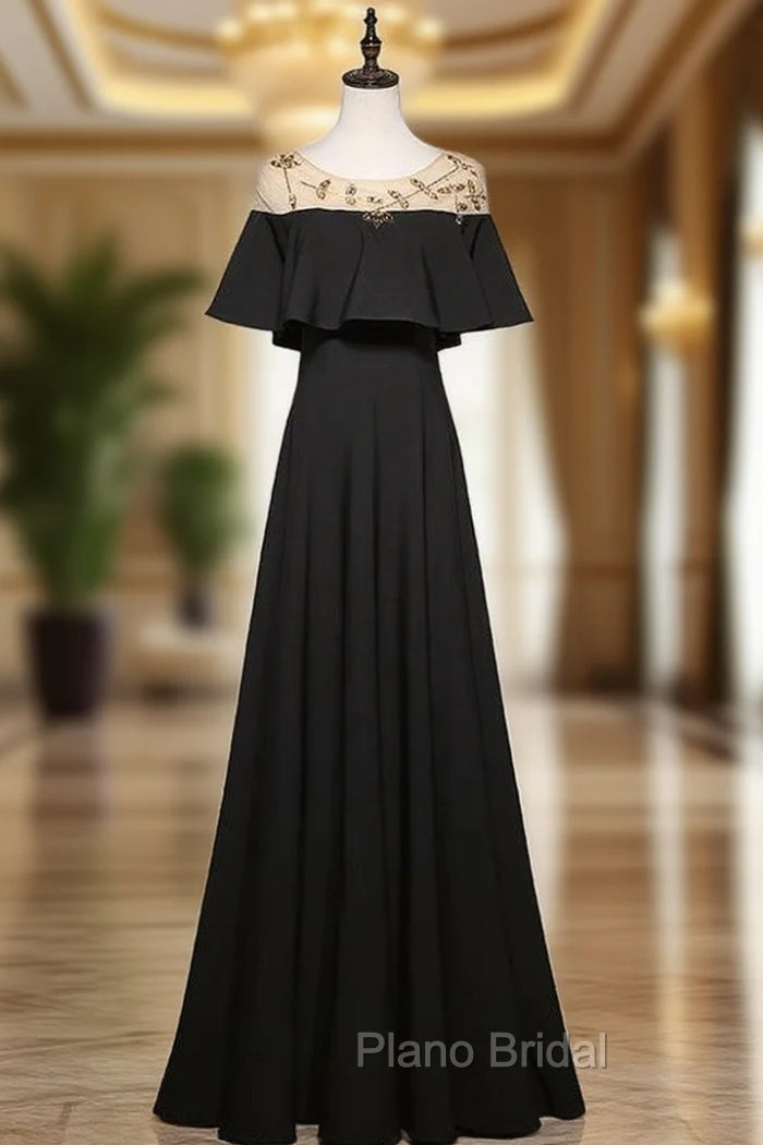 Black Scoop Neck Beading Formal Prom Dresses Main image