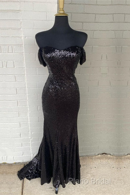 Black Sequin Off Shoulder Mermaid Dresses