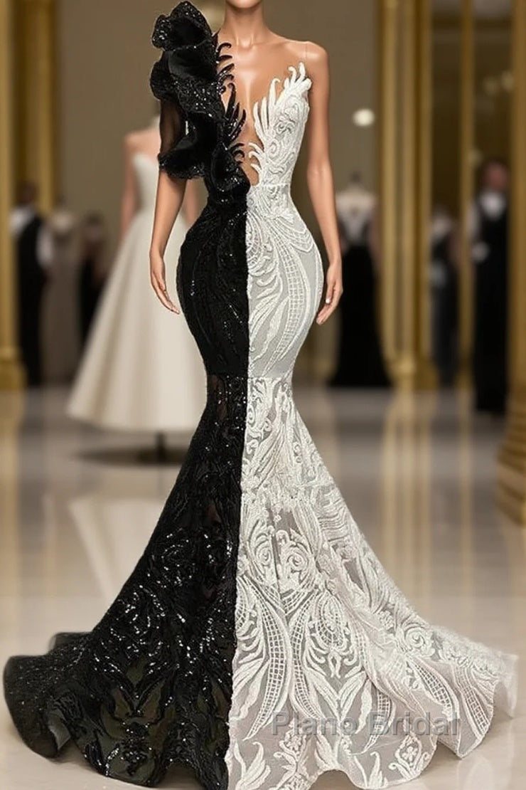 Black Sequin Trumpet Mermaid Long Sleeve Formal Prom Dresses Main image