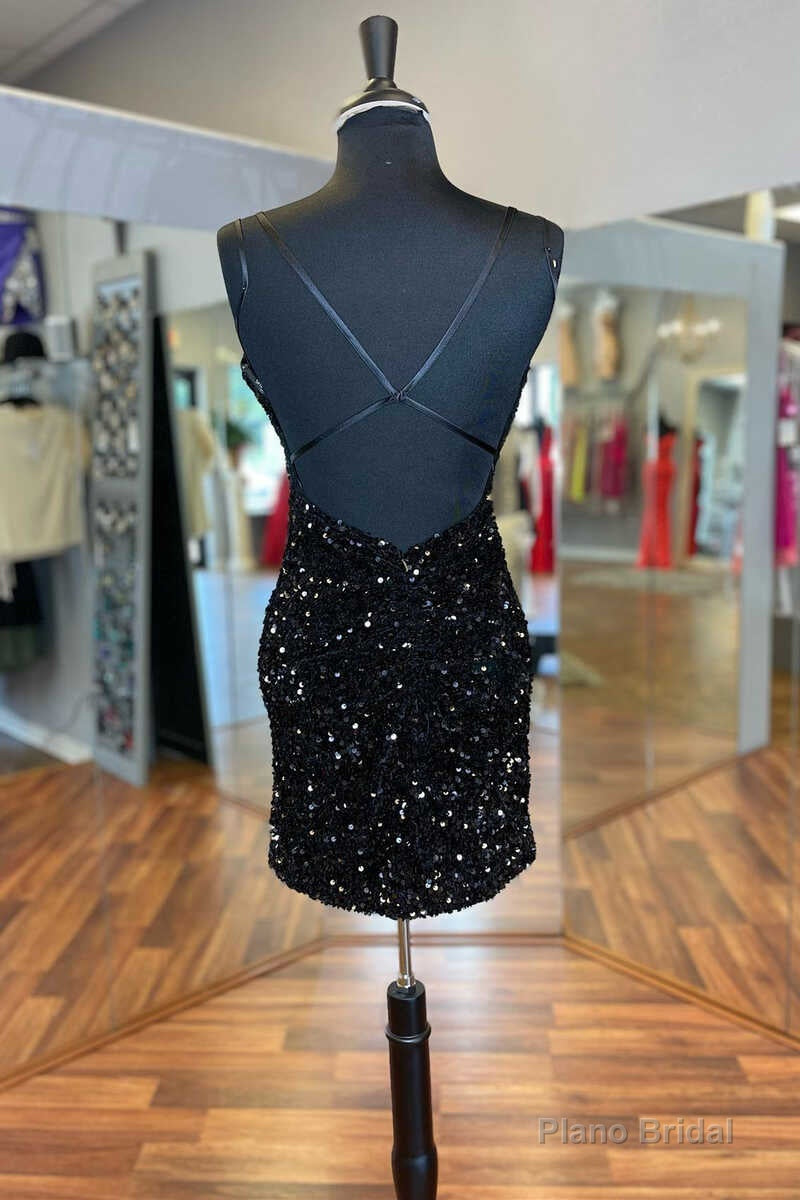 Black Sequin V-Neck Backless Short Homecoming Dress Wedding Main image