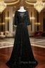 Black Sequins Bell Sleeve Formal Prom Dresses