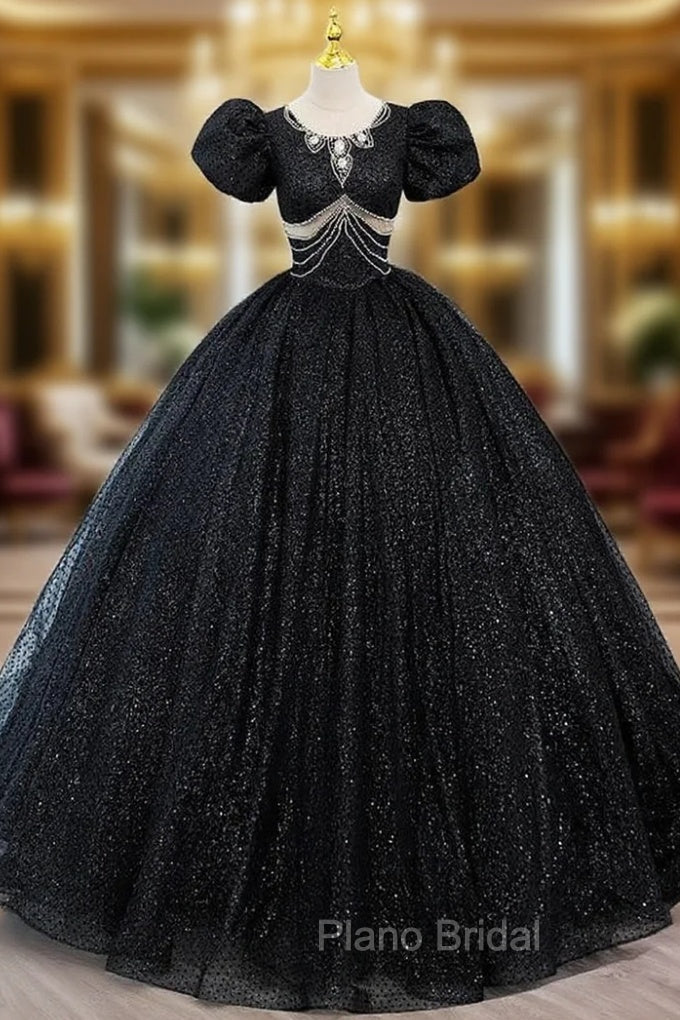 Black Sequins Puff Sleeve Beading Quinceanera Dresses Main image