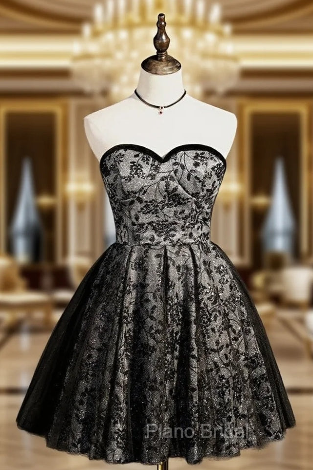 Black Sequins Tulle Sweetheart Homecoming Dresses