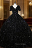 Black Sequins V-neck Short Sleeve Quinceanera Dresses
