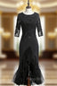 Black Sheath Satin Tulle Appliques Short Sleeve Short  Formal Prom Dresses