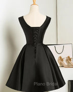 Black Short V-neckline Knee Length Party Dresses, Black Homecoming Dresses Formal Prom Dresses