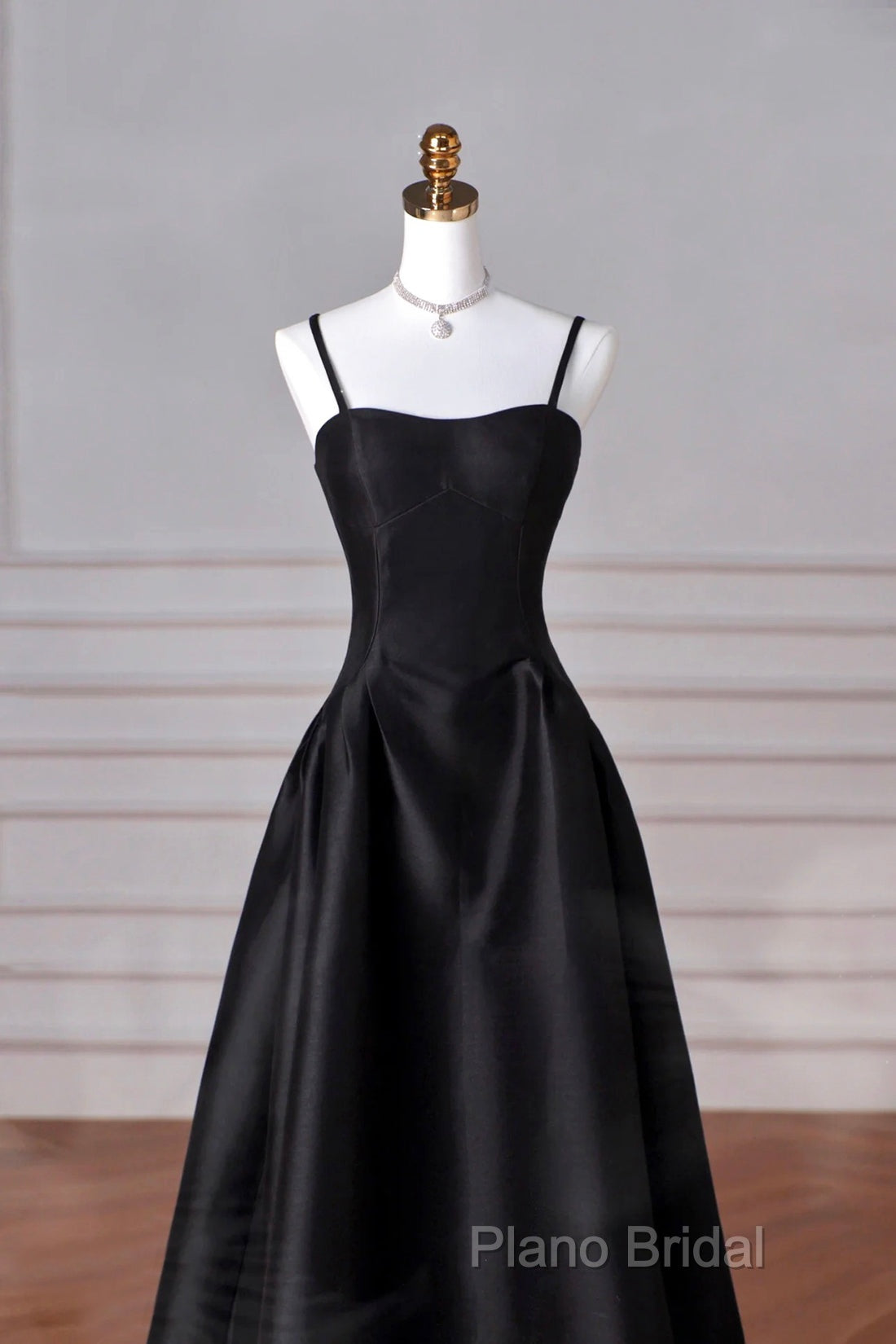 Black Spaghetti Strap Satin Long Formal Prom Dresses, A-Line Backless Formal Party Dresses Secondary image