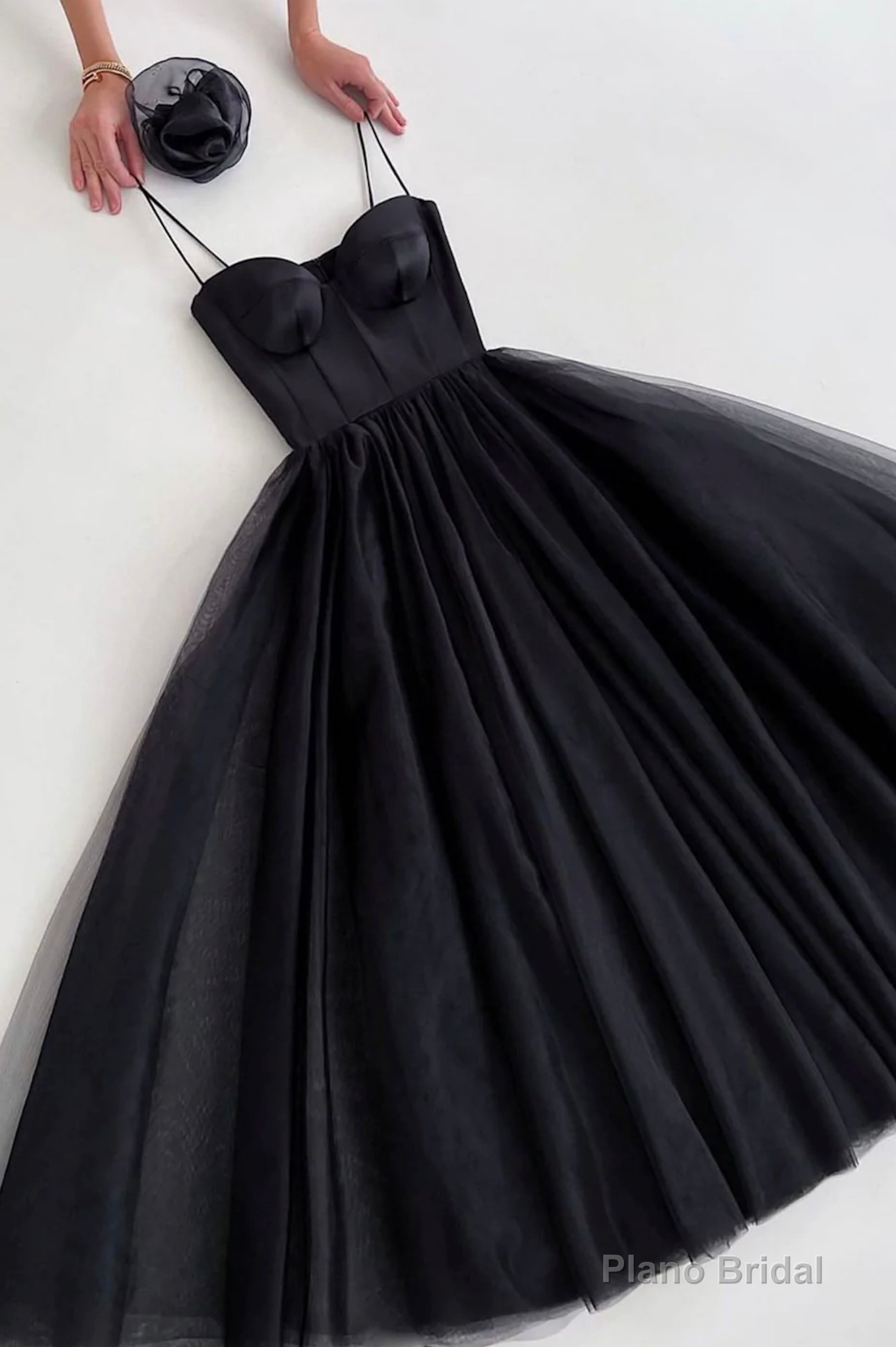 Black Spaghetti Tulle Short Prom Dress, Black Homecoming Party Dress Main image