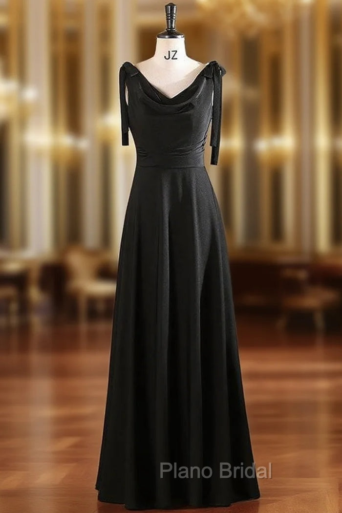 Black Straps Pleats Pearls Formal Prom Dresses Main image