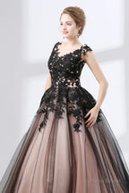 Black Sweetheart Applique Lace See Through Prom Dresses
