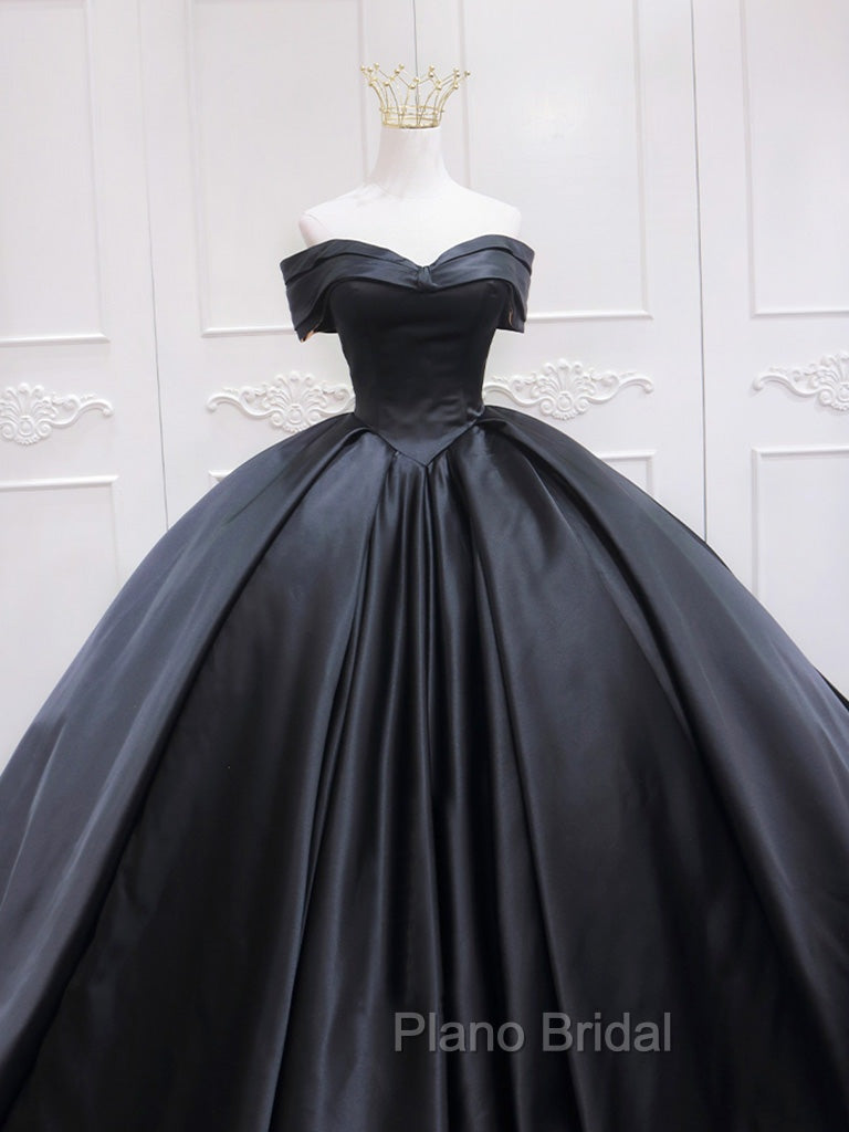 Black Sweetheart Neck Satin Long Formal Prom Gown, Black Sweet 16 Dresses Secondary image