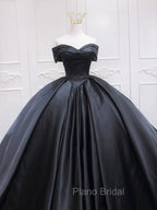 Black Sweetheart Neck Satin Long Formal Prom Gown, Black Sweet 16 Dresses