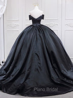 Black Sweetheart Neck Satin Long Formal Prom Gown, Black Sweet 16 Dresses