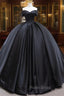 Black Sweetheart Neck Satin Long Formal Prom Gown, Black Sweet 16 Dresses