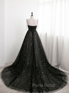 Black Sweetheart Neck Tulle Long Formal Prom Dresses A Line Black Evening Dresses