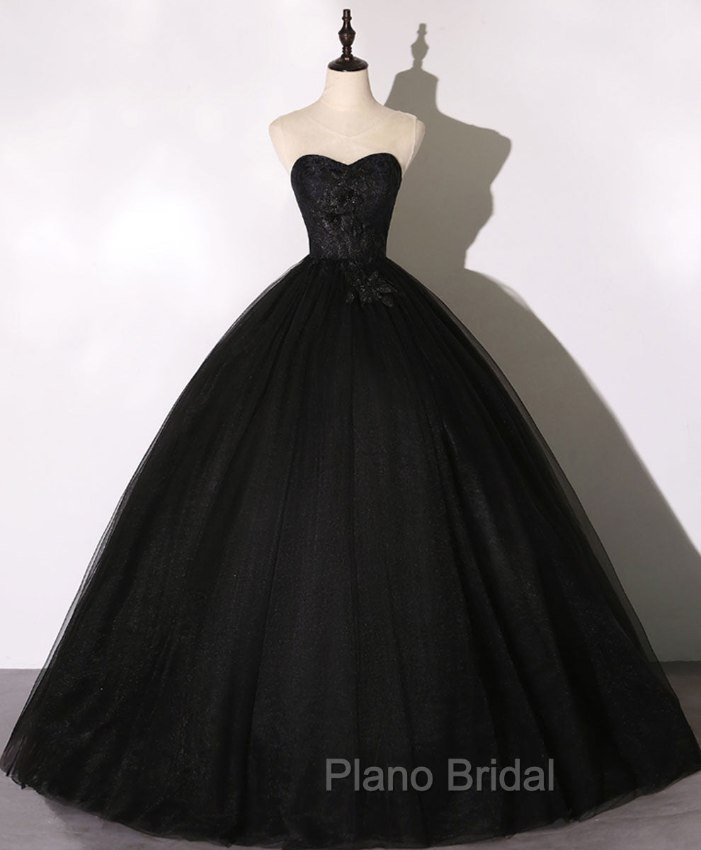 Black Sweetheart Neck Tulle Long Formal Prom Dresses Black Evening Dresses Main image