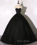 Black Sweetheart Neck Tulle Long Formal Prom Dresses Black Evening Dresses