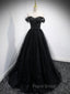 Black Sweetheart Off Shoulder Tulle Long Formal Prom Dresses, Black Evening Dresses
