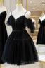 Black Sweetheart Straps Tulle Homecoming Dresses, Black Off Shoulder Formal Prom Dresses