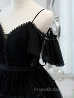 Black Sweetheart Straps Tulle Homecoming Dresses, Black Off Shoulder Formal Prom Dresses