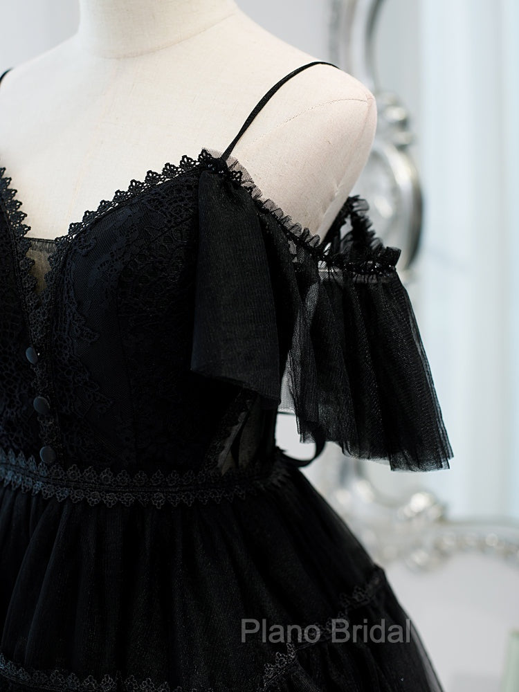 Black Sweetheart Straps Tulle Homecoming Dresses, Black Off Shoulder Formal Prom Dresses