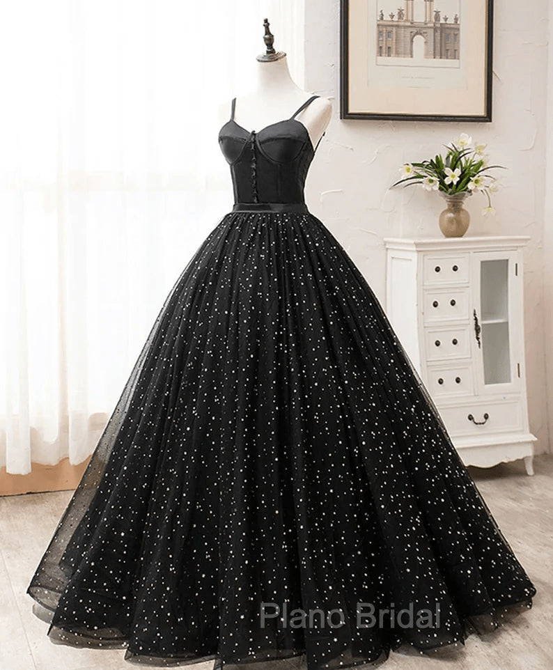 Black Sweetheart Straps Tulle Long Evening Gown Sleeveless Floor-Length Formal Prom Dresses Formal Prom Dresses shops