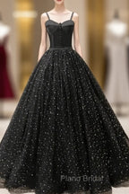 Black Sweetheart Straps Tulle Long Evening Gown Sleeveless Floor-Length Formal Prom Dresses Formal Prom Dresses shops