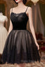 Black Tulle and Lace Straps Short Party Dresses, Black Homecoming Dresses