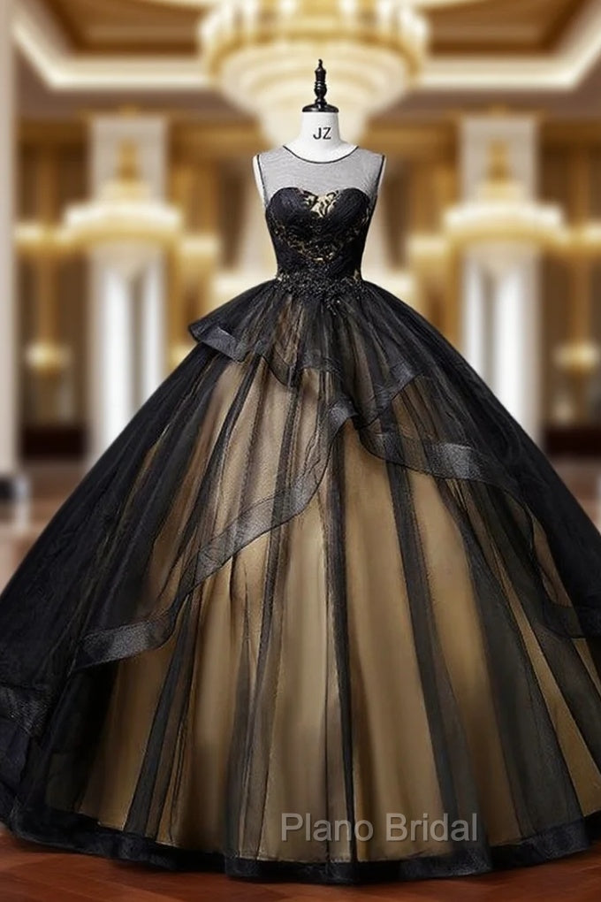Black Tulle Backless Beading Quinceanera Dresses