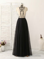 Black Tulle Backless Long Prom Dress, Black Evening Dress