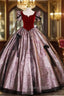 Black Tulle Burgundy Velvet Puff Sleeve Quinceanera Dresses