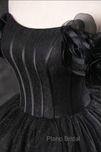 Black Tulle Floor Length A-Line Formal Prom Dresses, Off the Shoulder Evening Party Dresses