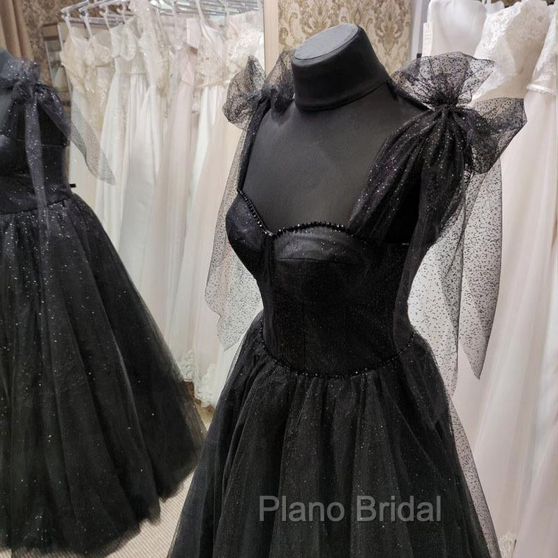 Black Tulle Floor Length Long Party Dresses with Slit, Black Evening Dresses Secondary image