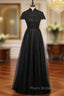 Black Tulle High Neck Cap Sleeve Beading Formal Prom Dresses