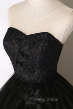 Black Tulle Lace Long Formal Prom Dresses, Black Scoop Neckline Evening Party Dresses