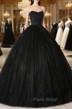 Black Tulle Lace Long Formal Prom Dresses, Black Scoop Neckline Evening Party Dresses